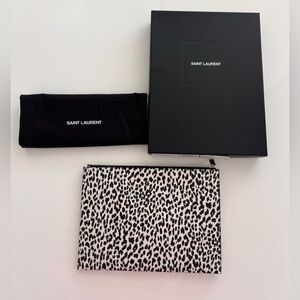 Saint Laurent Black & White Leopard Zip Clutch / iPad Case New NWT